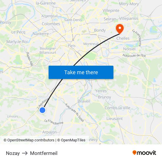 Nozay to Montfermeil map