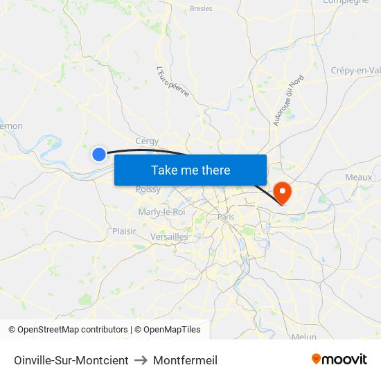 Oinville-Sur-Montcient to Montfermeil map