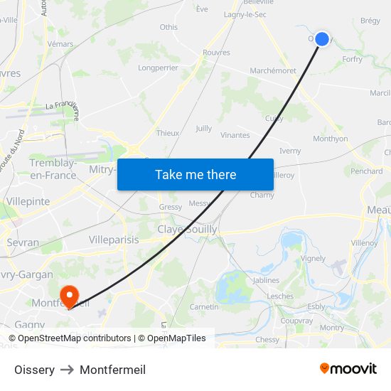 Oissery to Montfermeil map