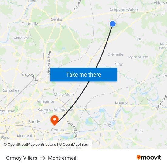 Ormoy-Villers to Montfermeil map