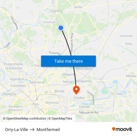 Orry-La-Ville to Montfermeil map