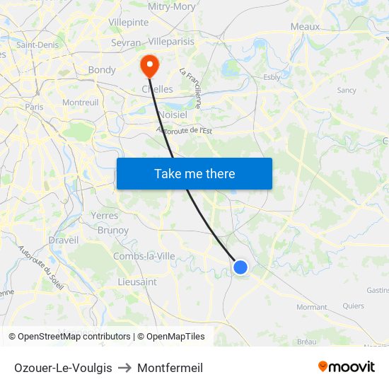 Ozouer-Le-Voulgis to Montfermeil map