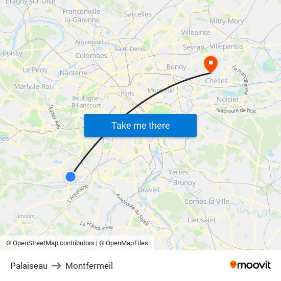Palaiseau to Montfermeil map