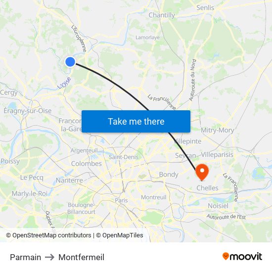 Parmain to Montfermeil map