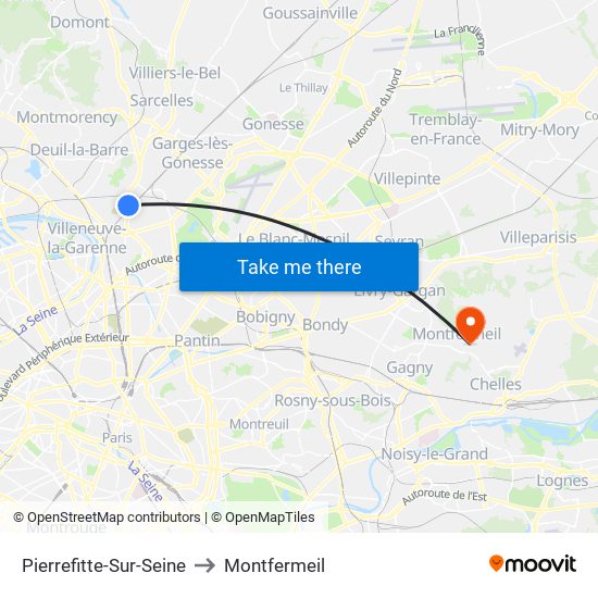 Pierrefitte-Sur-Seine to Montfermeil map