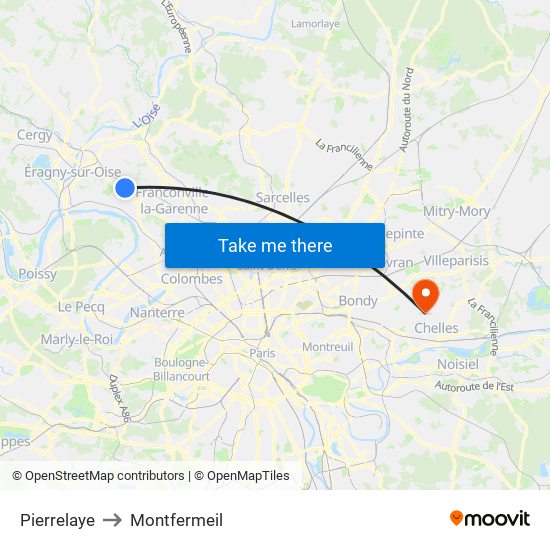 Pierrelaye to Montfermeil map