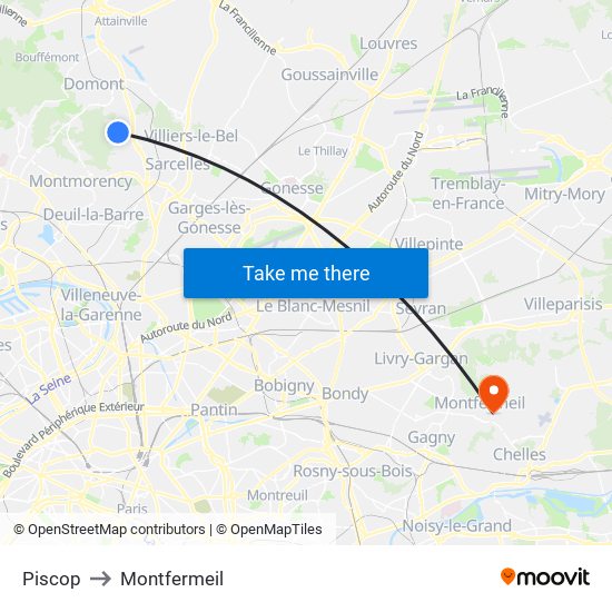 Piscop to Montfermeil map