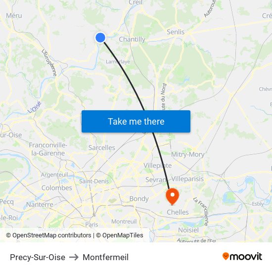 Precy-Sur-Oise to Montfermeil map