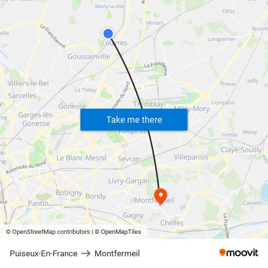 Puiseux-En-France to Montfermeil map