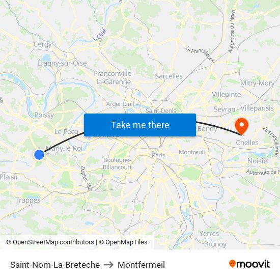 Saint-Nom-La-Breteche to Montfermeil map