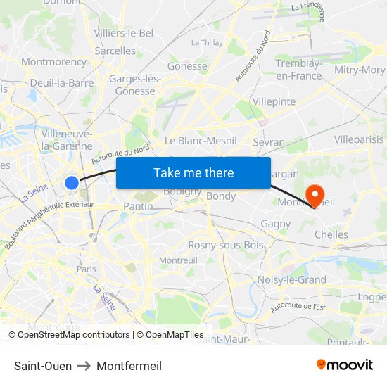 Saint-Ouen to Montfermeil map