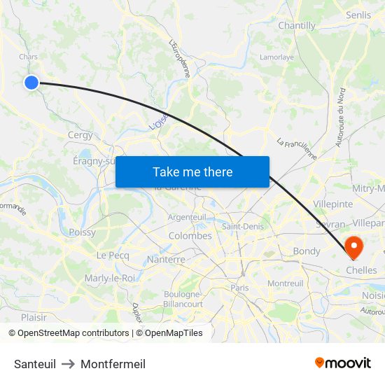 Santeuil to Montfermeil map