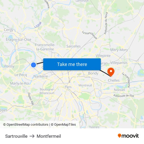 Sartrouville to Montfermeil map