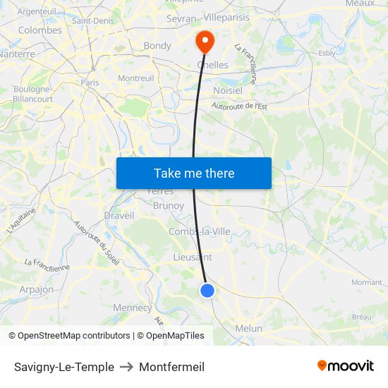 Savigny-Le-Temple to Montfermeil map