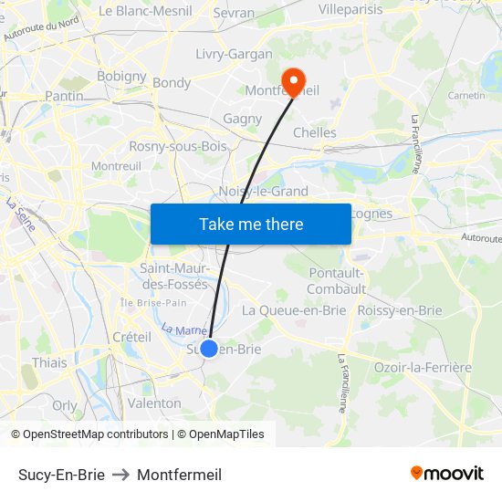 Sucy-En-Brie to Montfermeil map