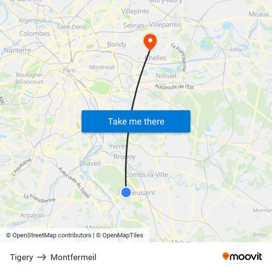 Tigery to Montfermeil map