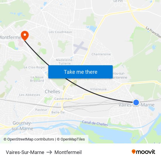 Vaires-Sur-Marne to Montfermeil map