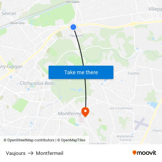 Vaujours to Montfermeil map