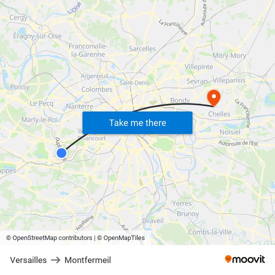 Versailles to Montfermeil map