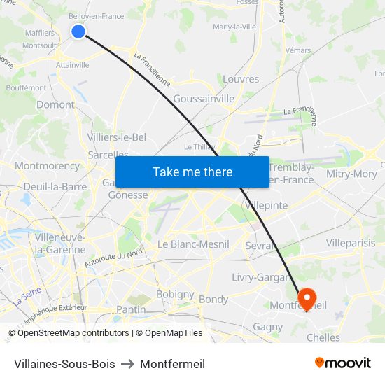 Villaines-Sous-Bois to Montfermeil map