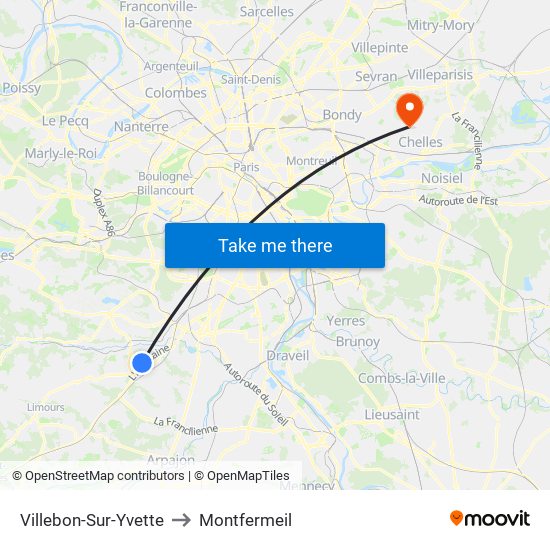 Villebon-Sur-Yvette to Montfermeil map