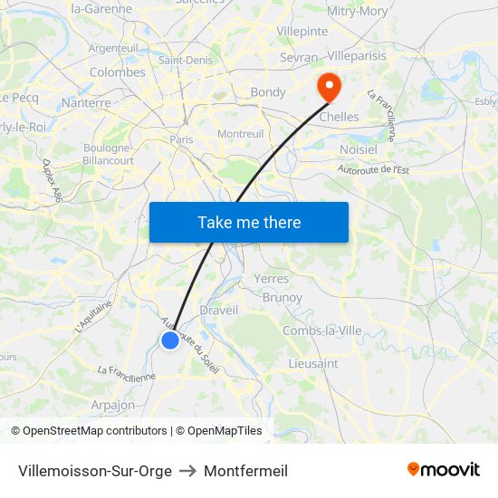 Villemoisson-Sur-Orge to Montfermeil map