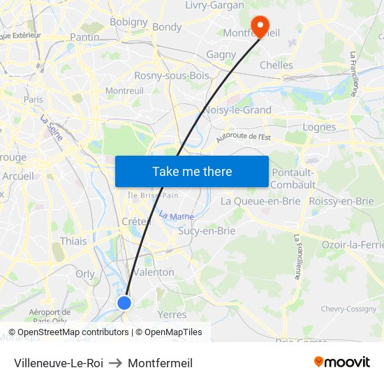 Villeneuve-Le-Roi to Montfermeil map