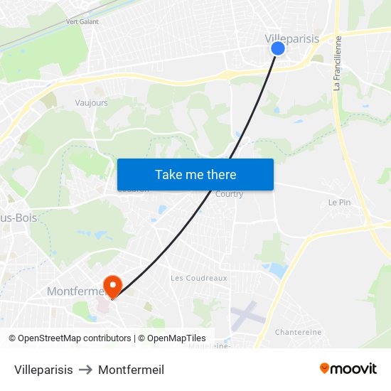 Villeparisis to Montfermeil map