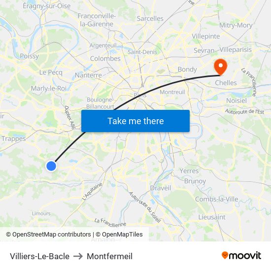 Villiers-Le-Bacle to Montfermeil map