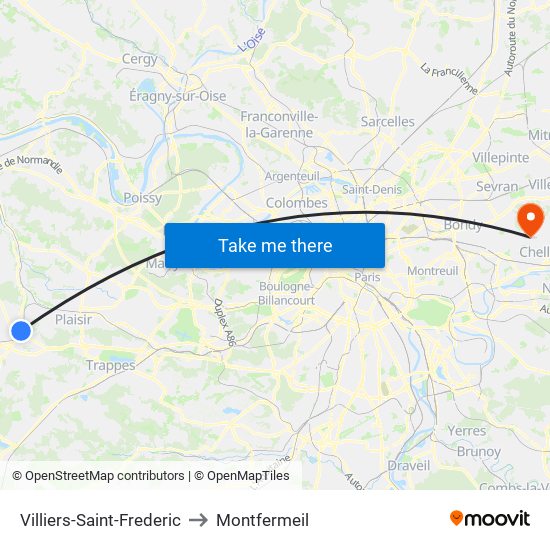 Villiers-Saint-Frederic to Montfermeil map