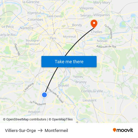 Villiers-Sur-Orge to Montfermeil map