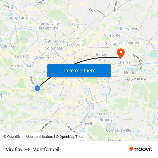 Viroflay to Montfermeil map