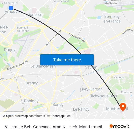 Villiers-Le-Bel - Gonesse - Arnouville to Montfermeil map