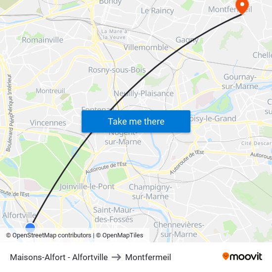 Maisons-Alfort - Alfortville to Montfermeil map