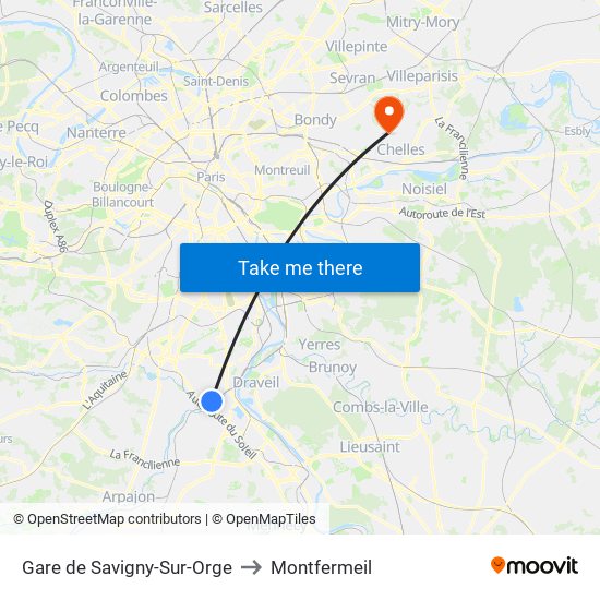 Gare de Savigny-Sur-Orge to Montfermeil map