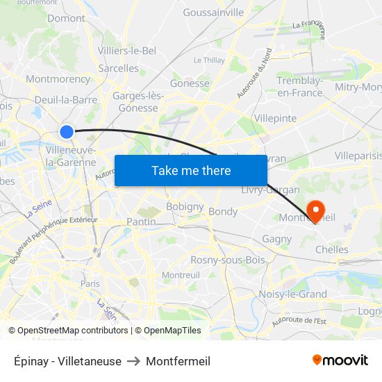 Épinay - Villetaneuse to Montfermeil map