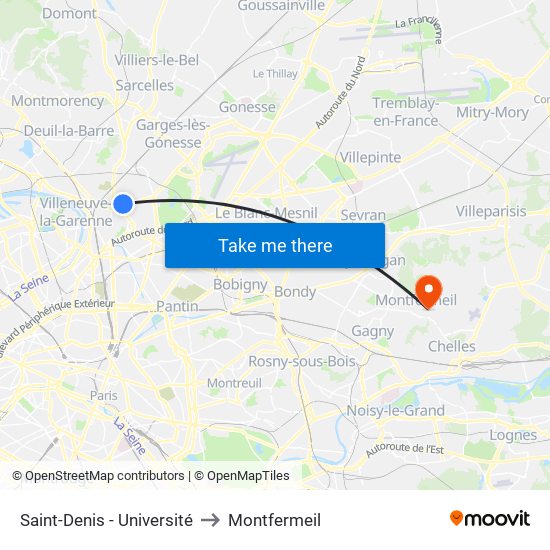Saint-Denis - Université to Montfermeil map