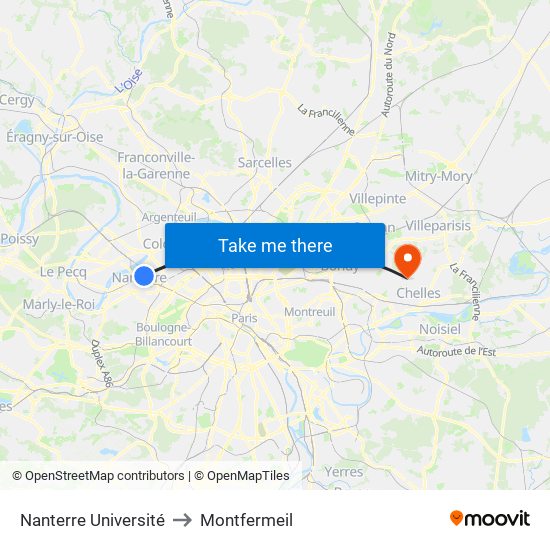 Nanterre Université to Montfermeil map