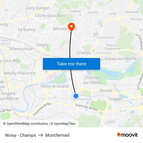 Noisy - Champs to Montfermeil map