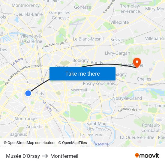 Musée D'Orsay to Montfermeil map