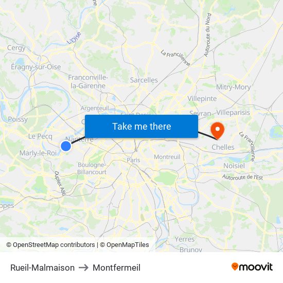 Rueil-Malmaison to Montfermeil map