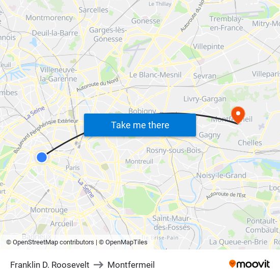 Franklin D. Roosevelt to Montfermeil map