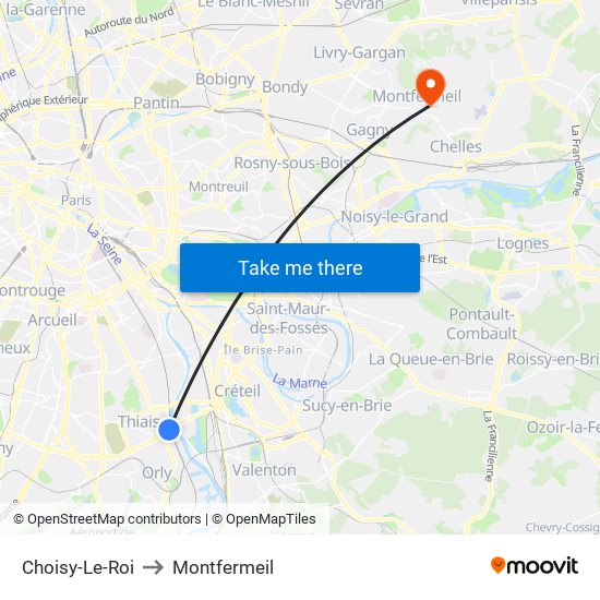 Choisy-Le-Roi to Montfermeil map