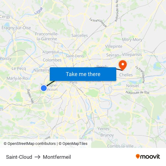Saint-Cloud to Montfermeil map