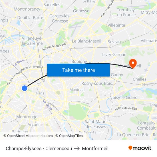 Champs-Élysées - Clemenceau to Montfermeil map