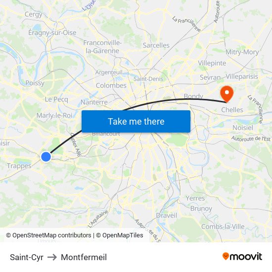 Saint-Cyr to Montfermeil map