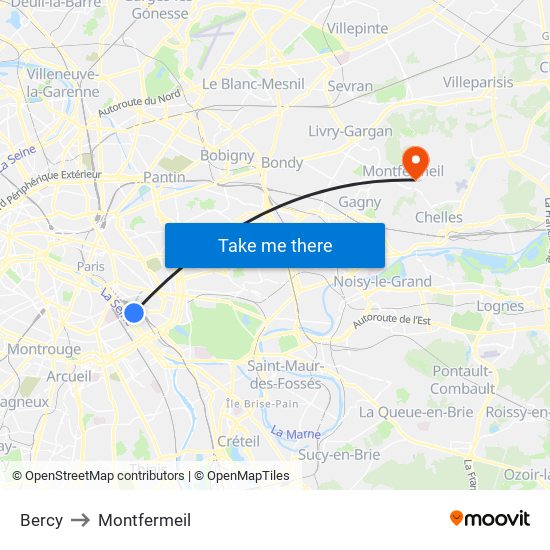 Bercy to Montfermeil map