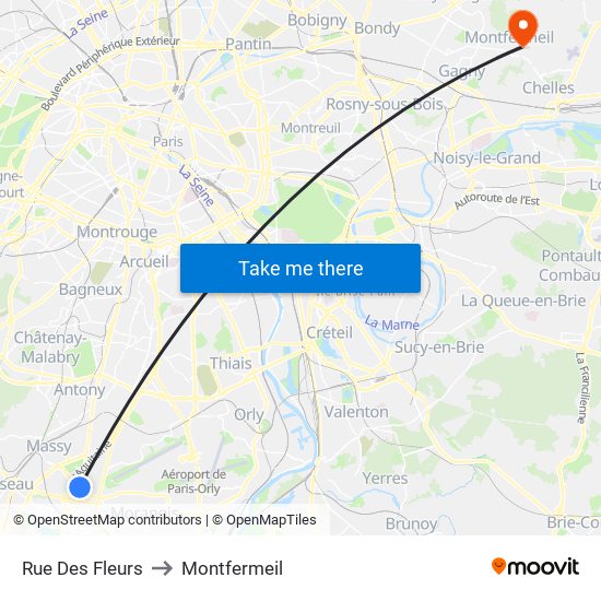 Rue Des Fleurs to Montfermeil map