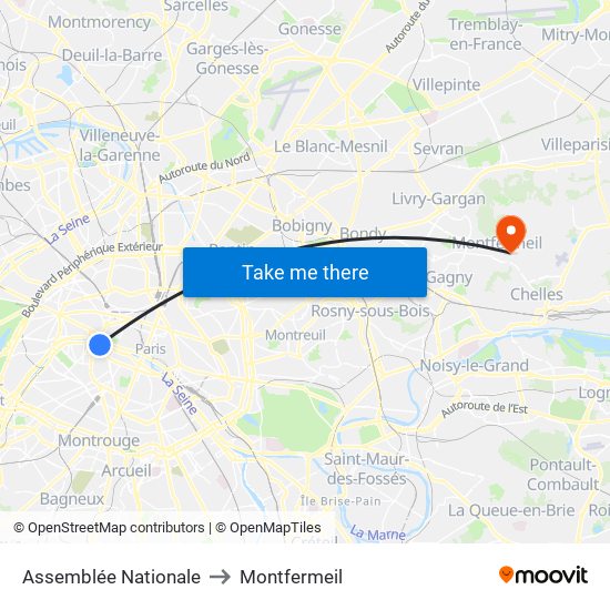 Assemblée Nationale to Montfermeil map