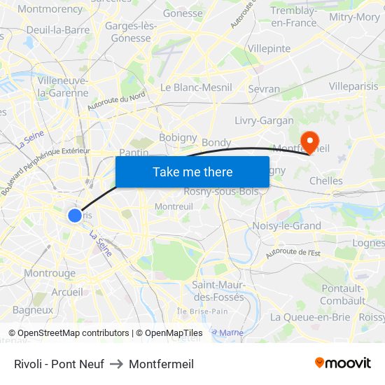 Rivoli - Pont Neuf to Montfermeil map